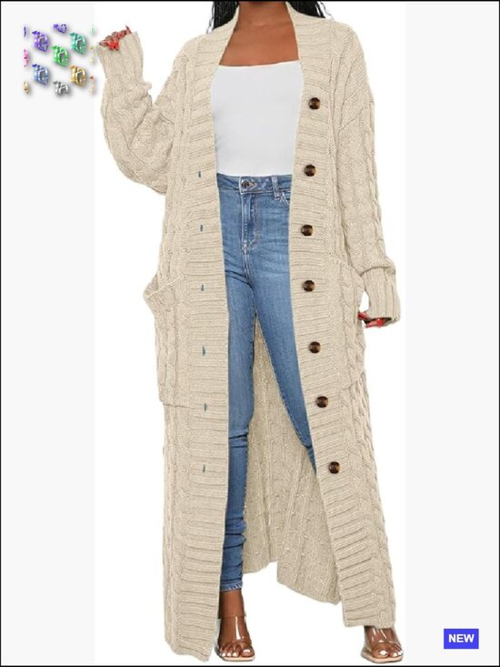 Sweaters - Chunky Cable Knit Cardigan Oversized Long Maxi Duster with Pockets